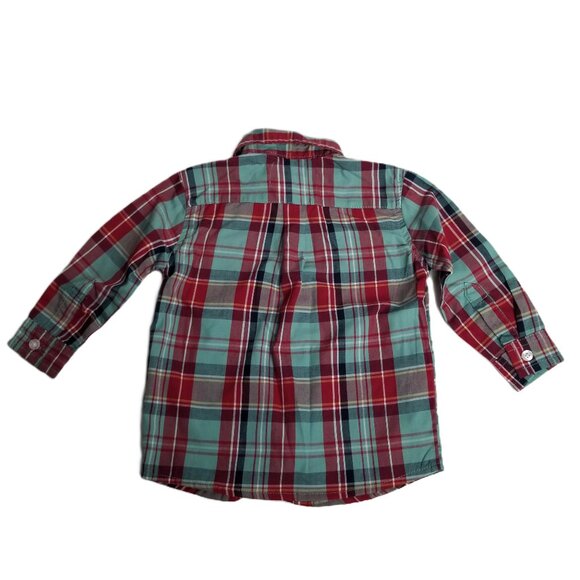Buttons and Thread Boys Plaid Button Up Shirt Size 18M Red Green Cotton Preppy - Picture 2 of 8